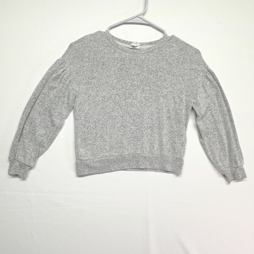 Gap Kids Girls Gray Speckled‎ Crewneck Puff Sleeves Sweater Pullover Size S 6-7
